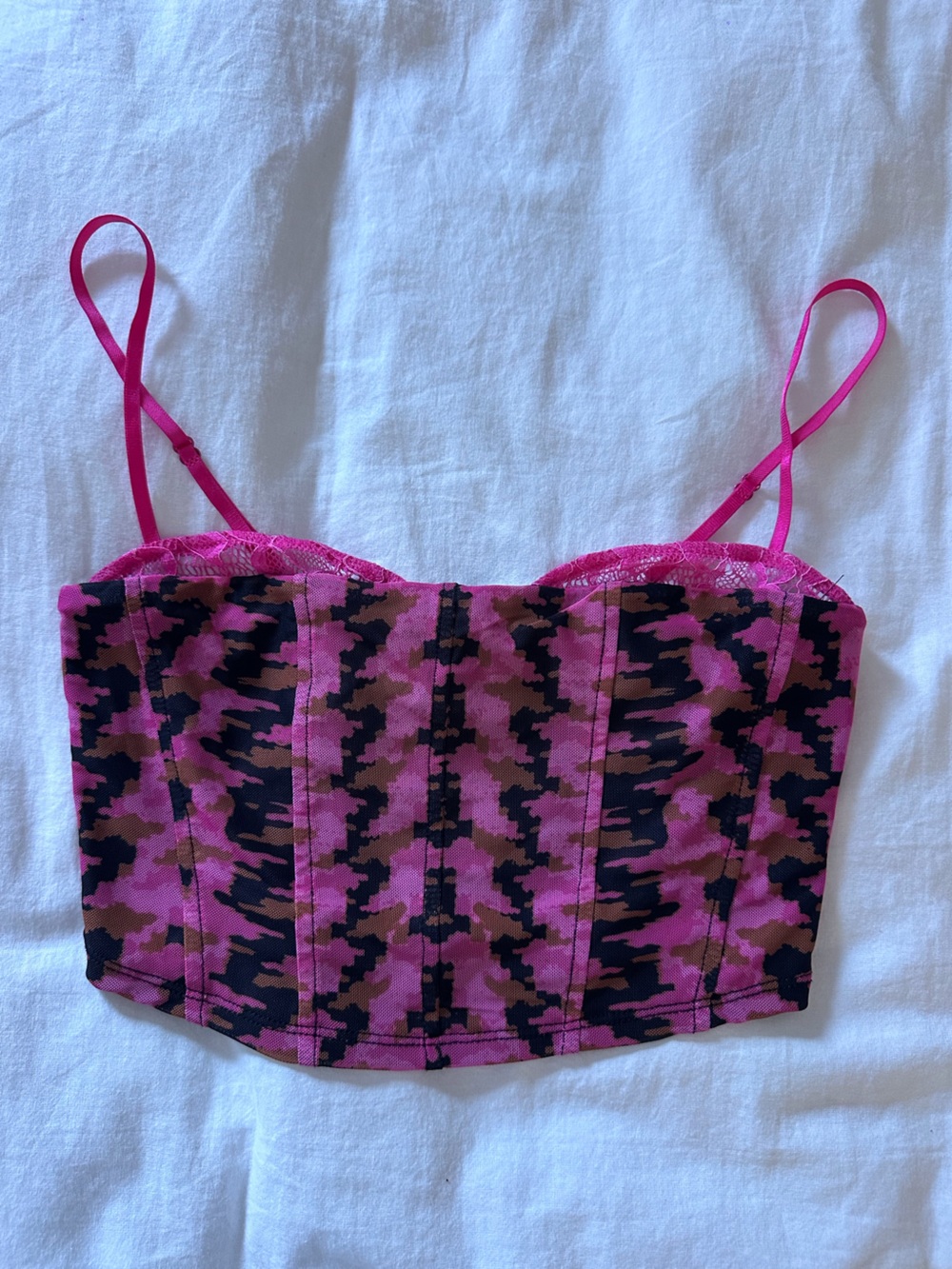 AFRM Black and Hot Pink Lace Bikini Top